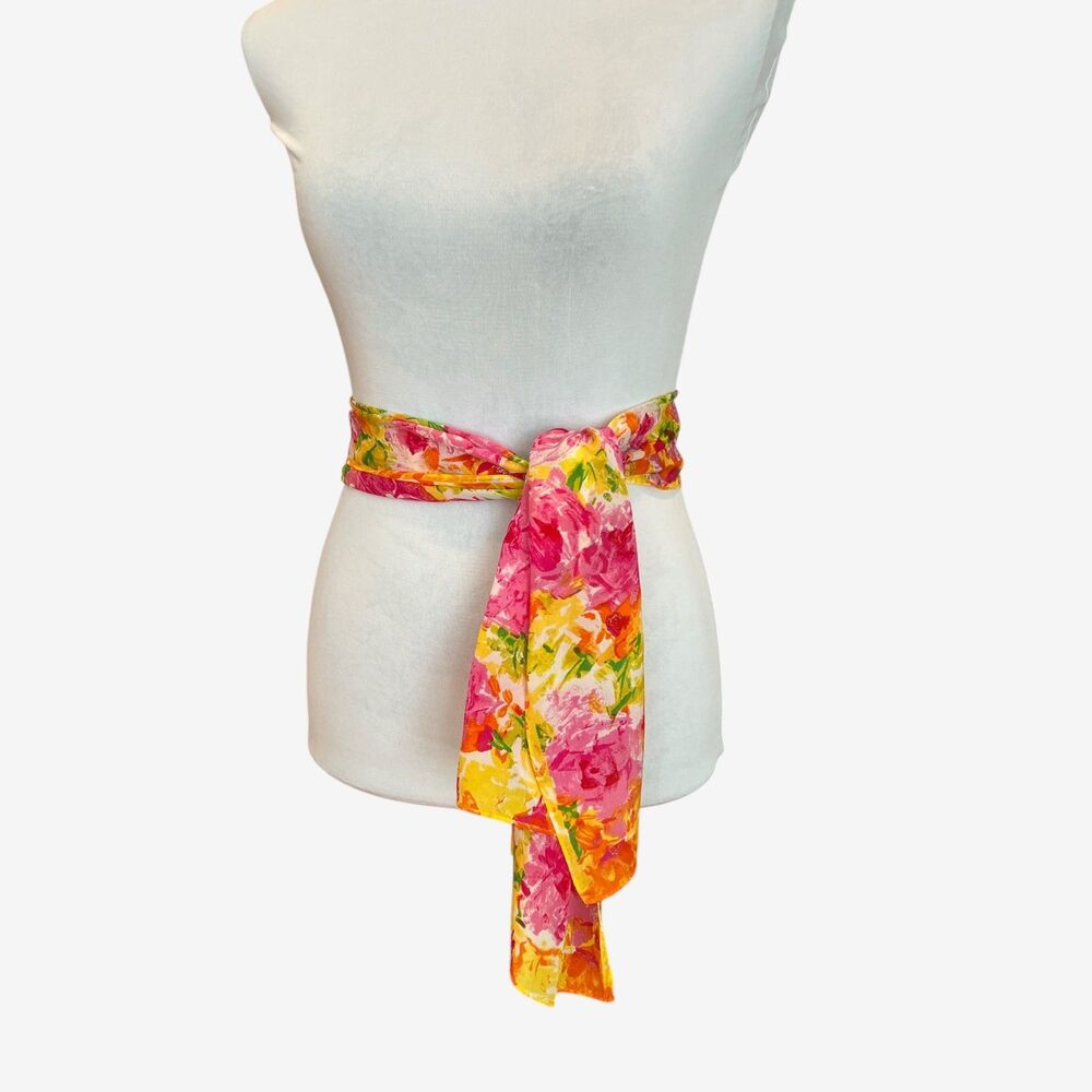 Echo Silk Rectangular Scarf Floral Print Yellow P… - image 2
